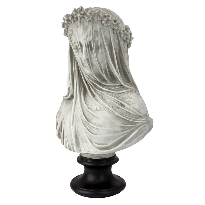 Design Toscano Veiled Maiden Indoor Bust Statue, 9 Inch Wide, 14 Inch Tall, Cast Stone Resin, Antiqued White Finish with a Black Painted Base - Image 2